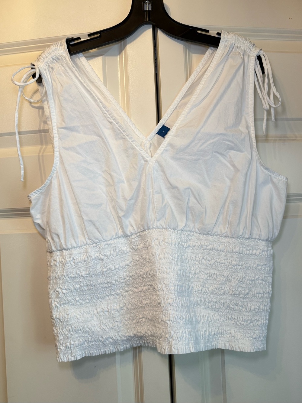 Old Navy White V-Neck Tie-Strap Tank with Wide Elastic Waist Banding